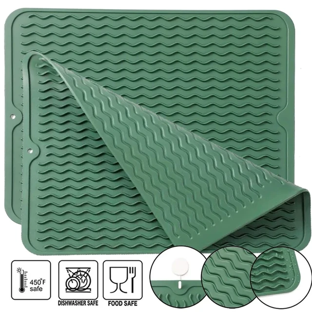 Silicone Dish Drying Mat Countertop Drainer Mat Non-slip Heat Resistance  Dry Mat Fridge Drawer Liner