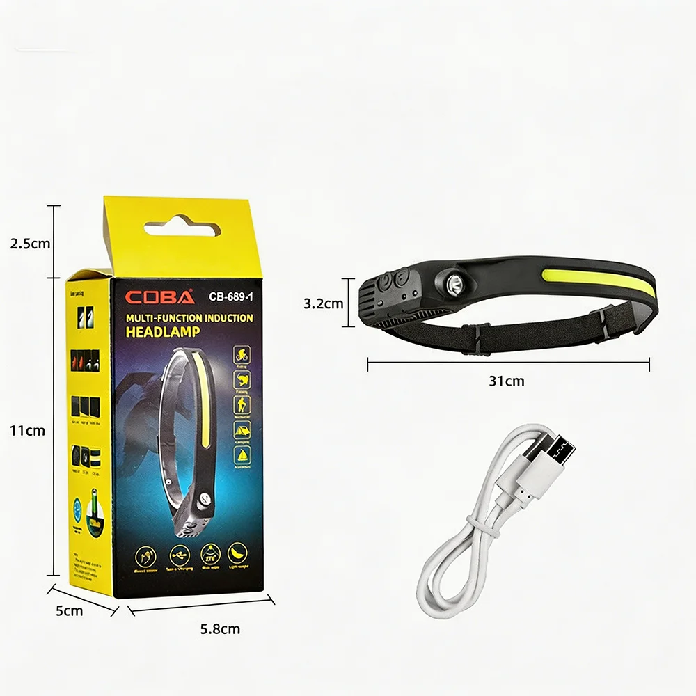 USB 충전식 LED 헤드램프 모션 센서 COB 헤드 토치 방수 야외 캠핑 낚시 작업등