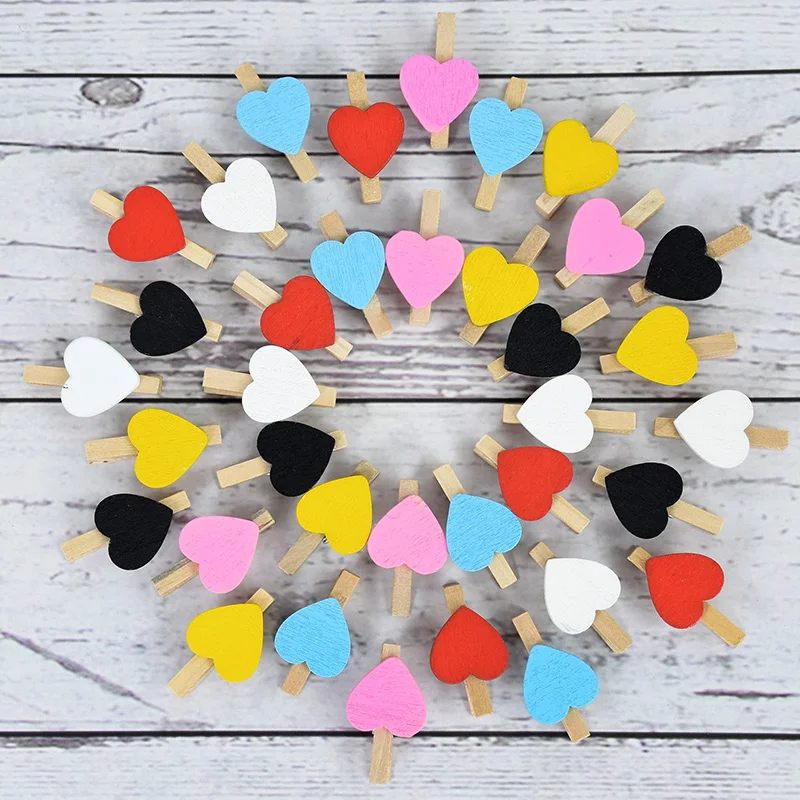 

50pcs Cute Mini Wooden Clips Love Heart Shape Photo Paper Postcard Clips Wedding Party Home Decoration DIY Craft Pegs Clothespin