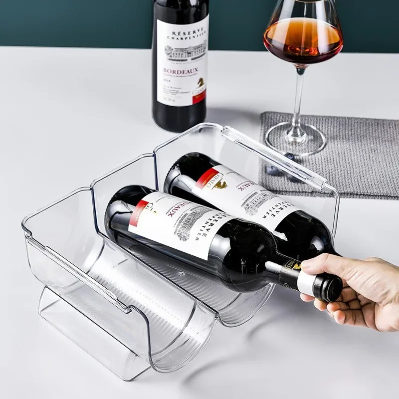 Single/Double/Triple Stackable Water Bottle Holders Kitchen Wine Organizer Stand Organization Rack Refrigerator Storage Bins 4