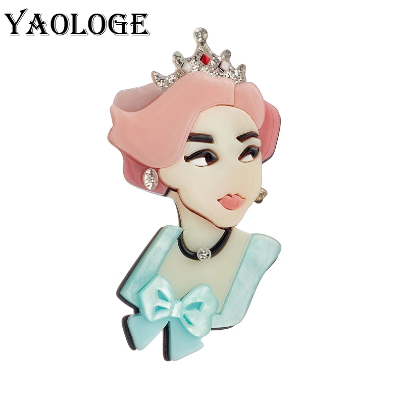 

YAOLOGE Sweet Cute Princess Crown Girl Brooches For Women Acrylic Figure Brooch Pins Badge Lapel Fashion Jewelry Handmade Gifts