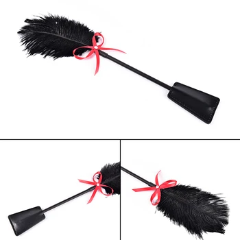 New Arrival Feather Tickled Whip Eroti Fetish Leather Spanking Paddle Play Flogger Sex Toys 4