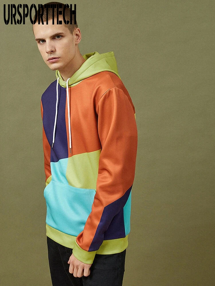 Hoodies Sweatshirt Men Hoodie Sweatshirt Men Hooded Loose Hip Hop Patchwork Streetwear Autumn Men Pullover Hoodies
