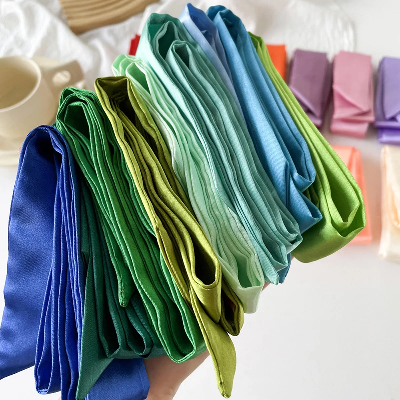 4 x 100 cm schmaler Schal aus Satin-Seide, Halstuch, solide Halstücher, langer dünner Seidenschal, Krawatte, schwarzes Taschenband, Stirnbänder, Halsband – Detail 15