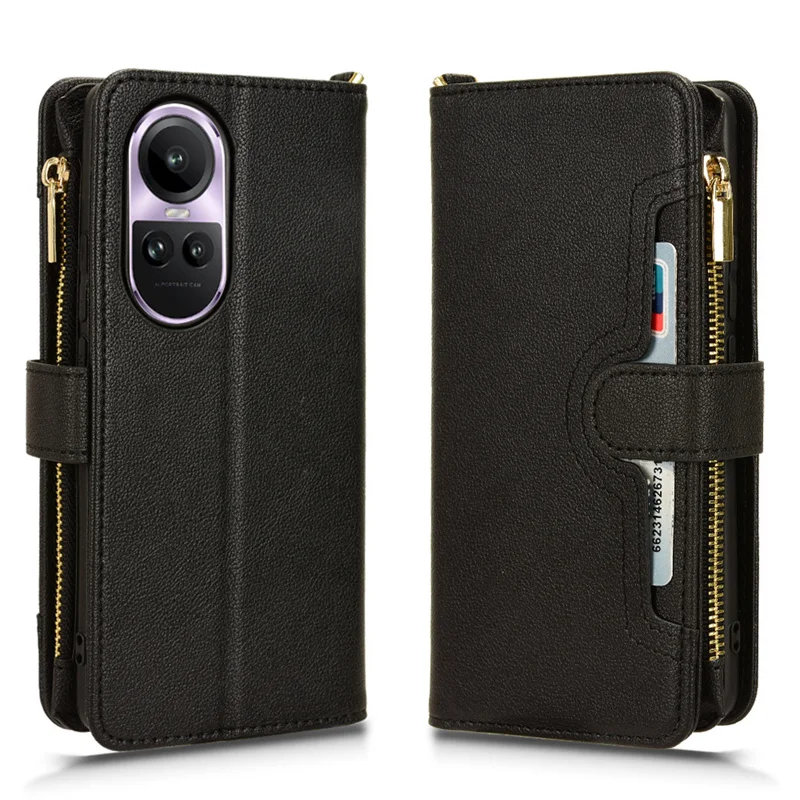 

Multi-card slot Luxury Leather Zipper Flip Wallet Case For OPPO Reno 10 Pro International Edition Card Holder Stand Phone Cover