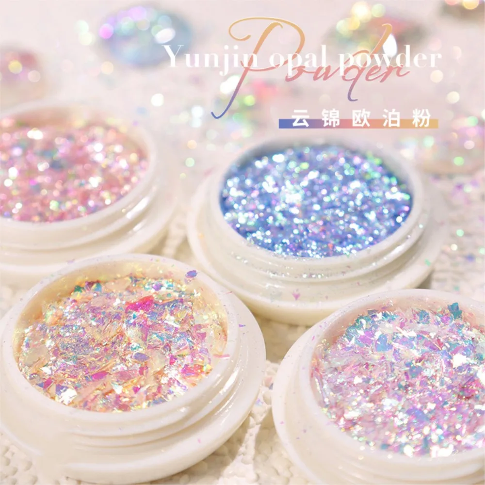1Jar Shiny Laser Opal Powder Nail Glitter Aurora Chameleon Mermaid Rainbow Nail Paillettes Powder Unicorn Mirror Aurora Opal Powder