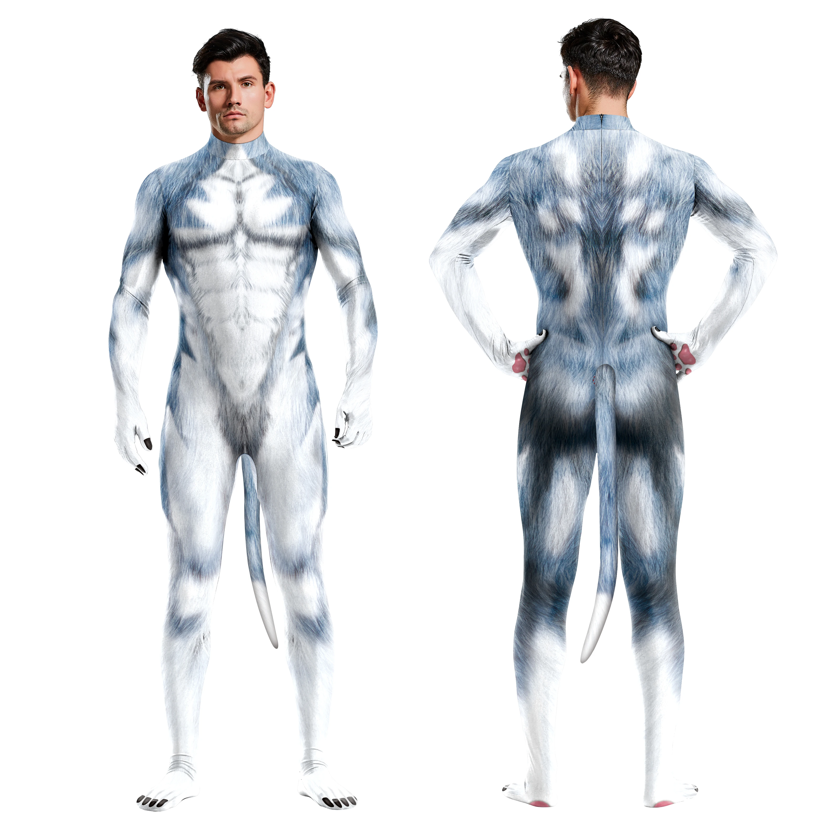 Halloween Carnival Party Jumpsuit Whole Costumes Animal Catsuit With Tail Zentai Suit Bodysuit Cosplay Fitness Outfit Clothing