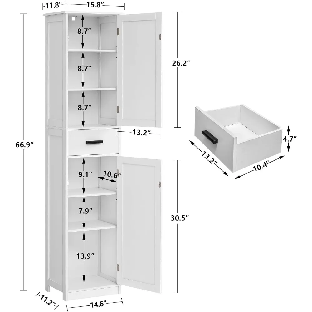 tall bathroom cabinet, storage cabinet with 6 shelves & drawer, bathroom storage cabinet with adjustable shelves, tall cabinet