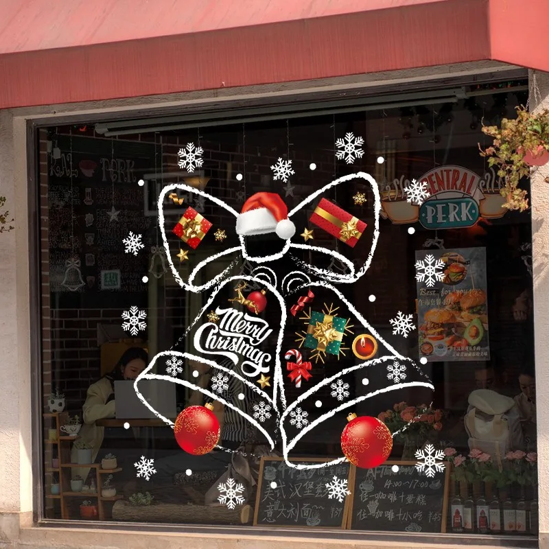 Window Stickers Christmas Bell Static Display Noel Tree Mirror Xmas Double sided Happy New Year