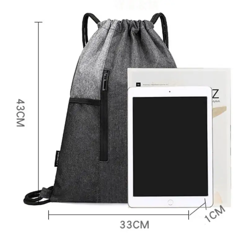 Zaino Con Coulisse Carbrea - Borsa A Fune In Poliestere 600D Con Tasca Frontale Cerniera, Nero
