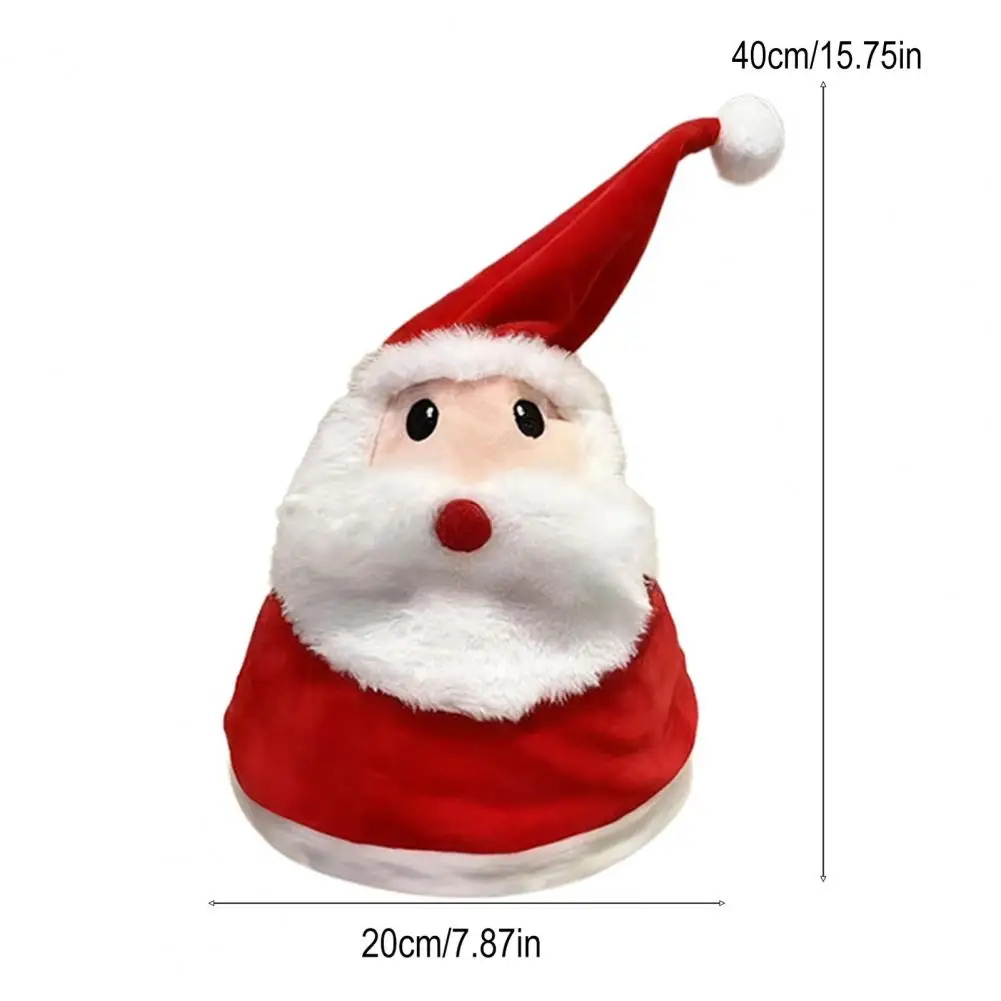 40*20cm Santa Hat Soft Plush Christmas Hat With Light Sound Show Elastic Band Christmas Hat Costume Accessory Holiday Party Gift
