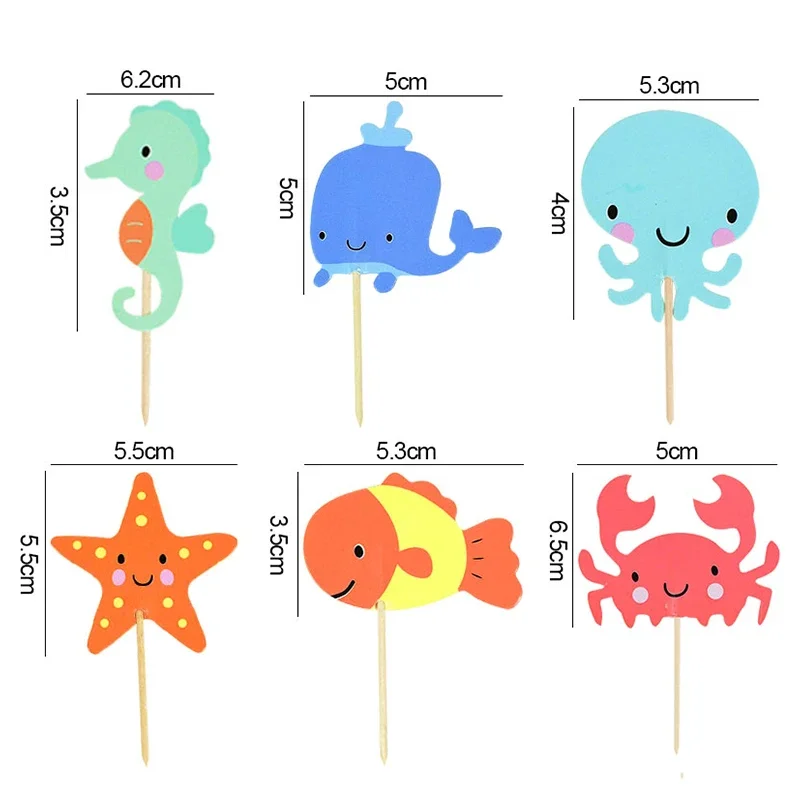 24 Stuks Oceaan Dier Cupcake Toppers Onder De Zee Party Taart Vlaggen Jongen Baby Shower Zeemeermin Thema Verjaardagsfeestje Taart Decoraties