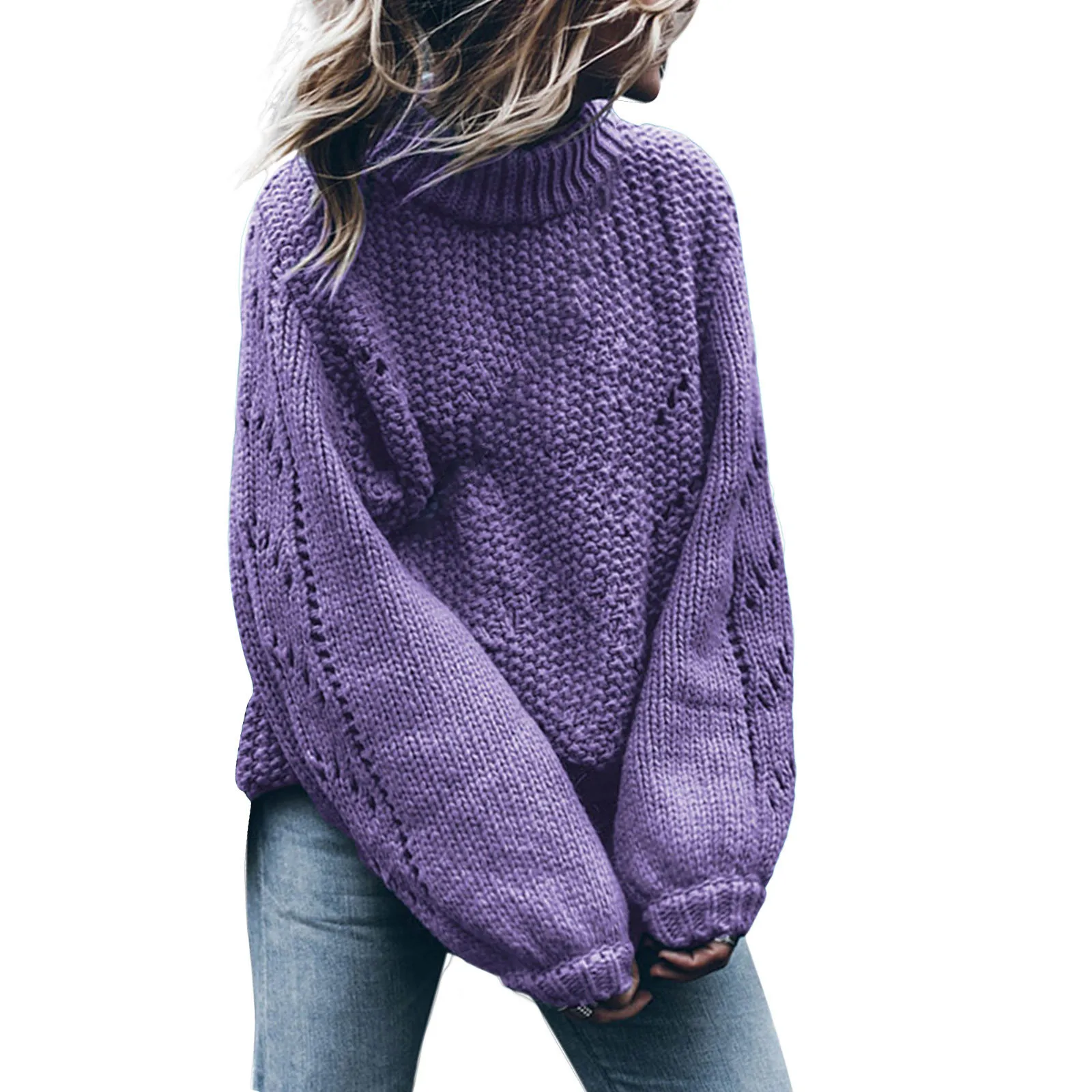 

Autumn And Winter New Women's Sweater Solid Color Round Neckline Long Sleeved Hollow Vulnerability Sweater Top Soft Sweater
