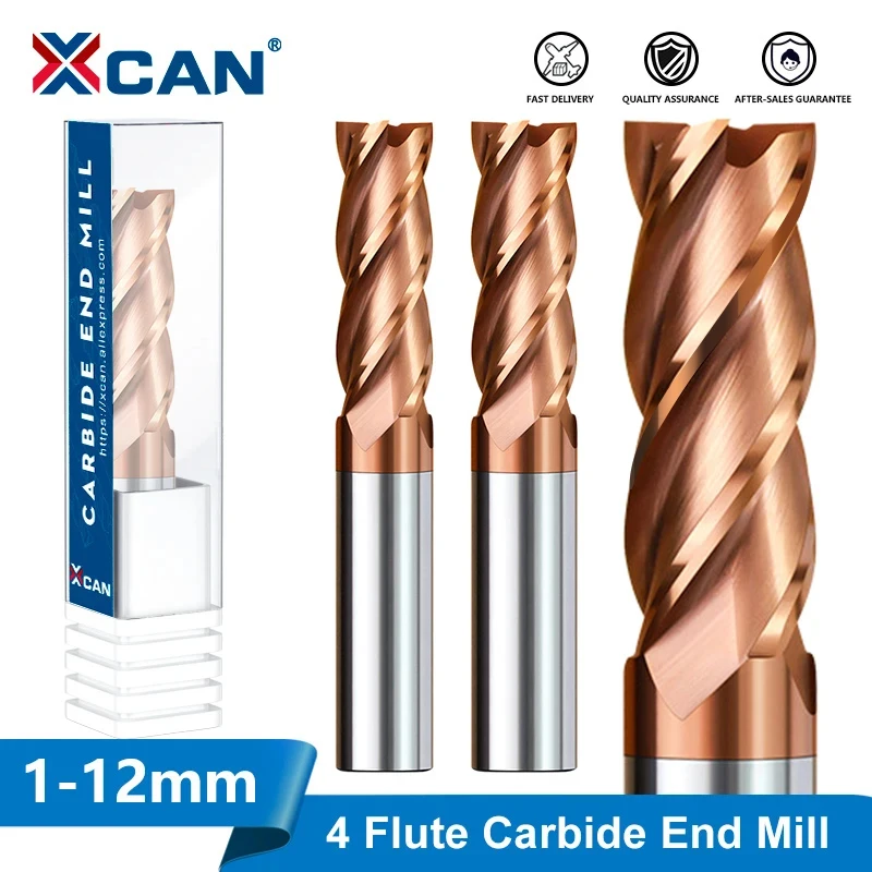 XCAN CNC Router Bit 4 Flöte Fräser TiCN Beschichtete Hartmetall-schaftfräser 1-12mm HRC60 CNC Bearbeitung schaftfräser Schneiden Fräsen Werkzeug