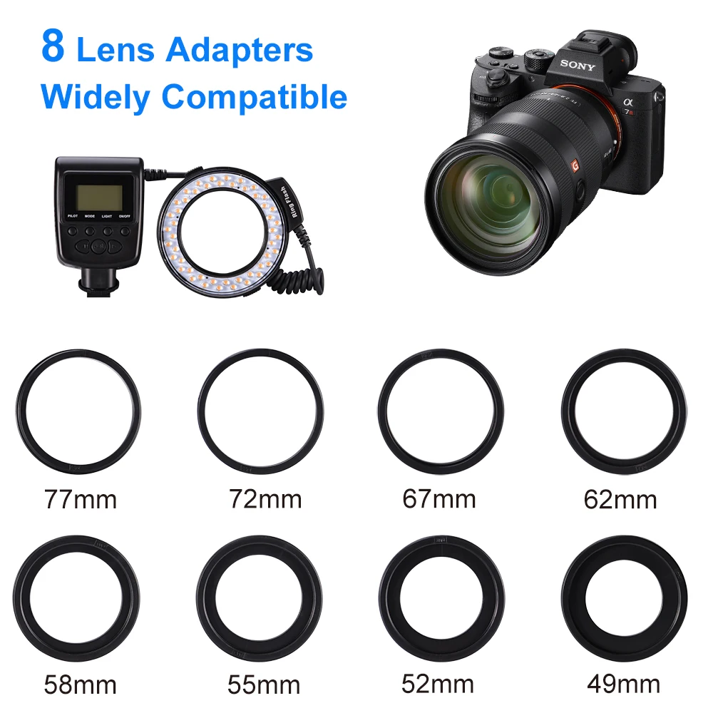 MAMEN 매크로 LED 링 플래시 라이트, 캐논 니콘  올림푸스 DSLR 카메라 스피드라이트 플래시, 3000-15000K 스튜디오 라이트, 5-15cm