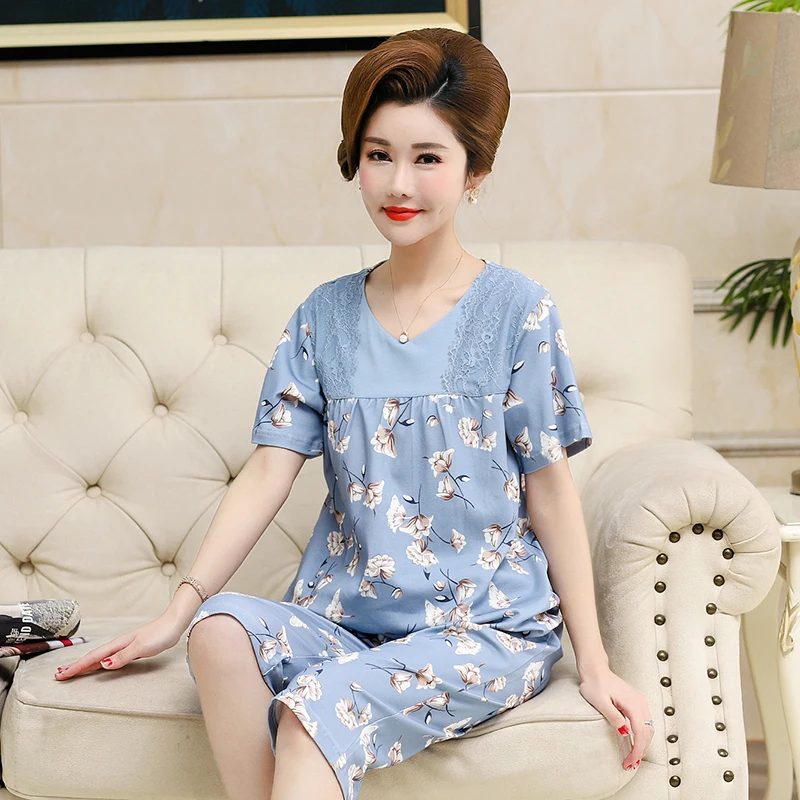 

Pyjamas women two piece 2022 summer thin big yards 3XL night suit floral cotton women home clothes lady pajama set sleepwear bed