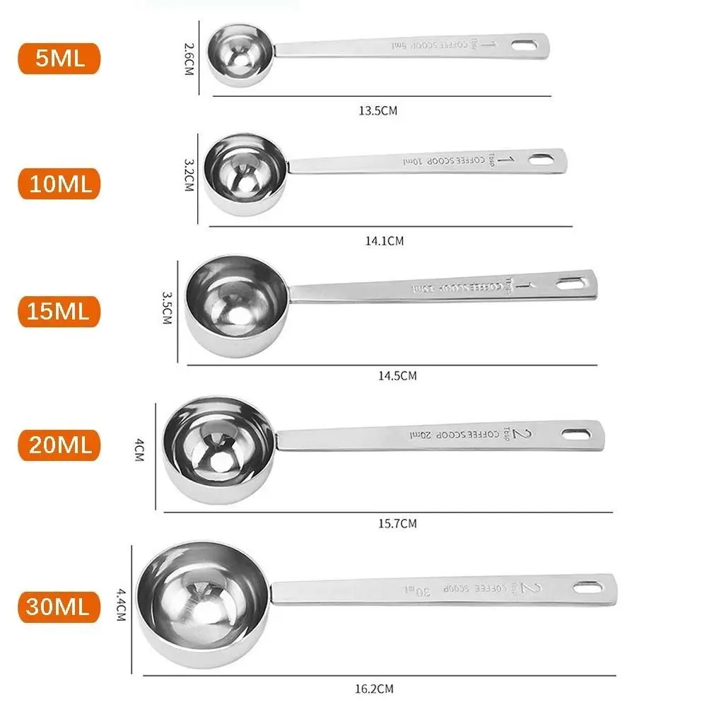 5/10/15/20/30ML Measuring Spoon Durable Blending Stainless Steel Tablespoon Thicken Powder Spoon Coffee