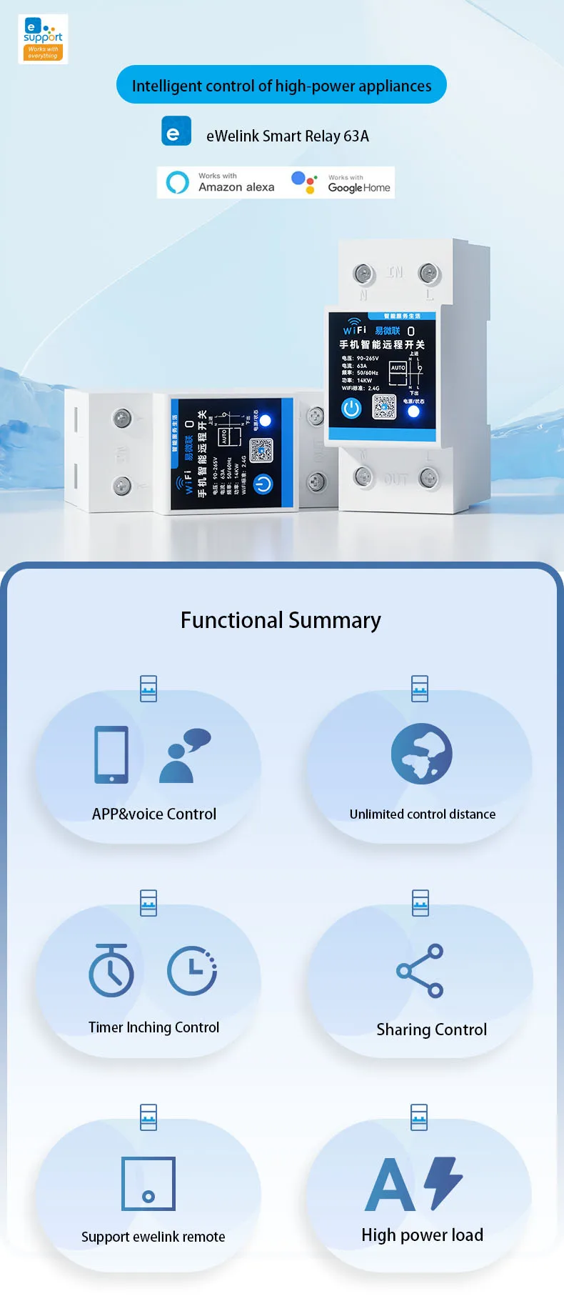 eWelink 63A Din Rail Smart Switch Relay,APP Remote Control,Timer Inching Functio