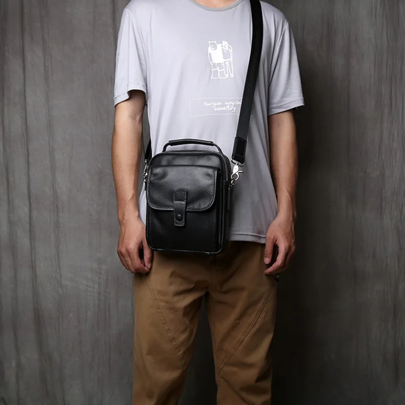 NZPJ Men's Shoulder Bag Natural Head Layer Cowhide Crossbody Bag Casual Genuine Leather Men's Bag Fashion iPad Bag Mobile Phone