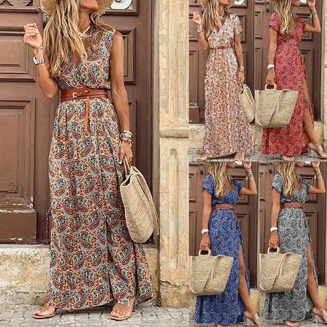 Vestido largo bohemio de verano para Mujer, ropa de noche, informal, de manga corta, 2023 _ AliExpress Mobile