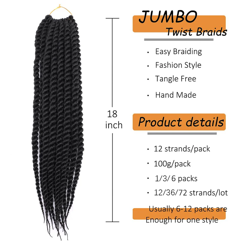 10-18inch Crochet Braids Havana Twist Braids 12Roots Thick Braided Synthetic Fiber Hair For Braids African Braiding Hair 2