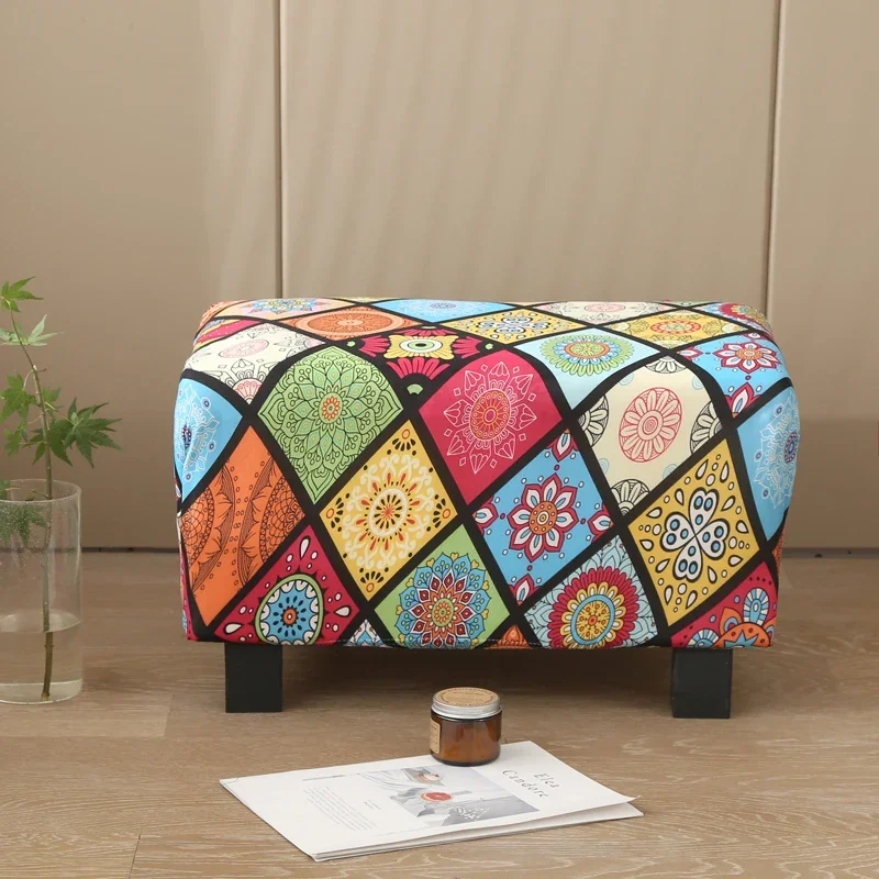 Funda Para Ottoman Cuadrado 18x18x18 Pulgadas - Elástica, Poliéster Lavable, Color Gris Oscuro (Estampado Cuadros)