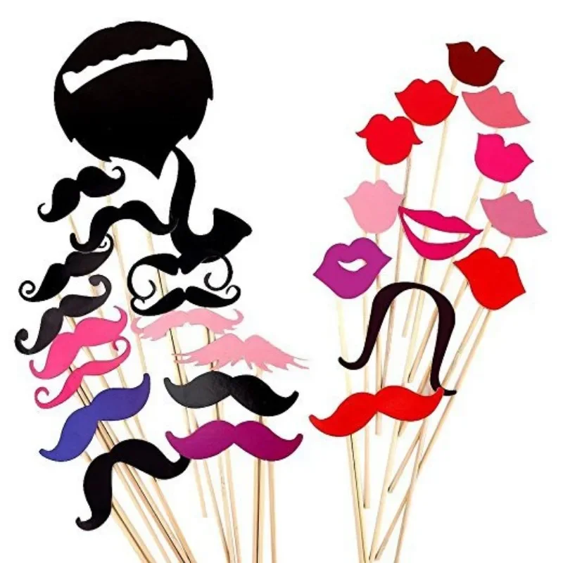 Handheld Photo Props 58PCS Wedding Creative Lip Photo Props Paper Party Beards Funny Designs Wedding Supplies Party Decorations