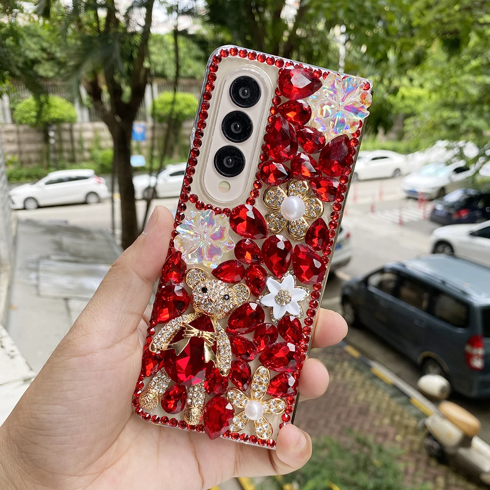 Cute 3d Bear Rhinestone Hard Pc Phone Case For Samsung Galaxy Z Fold_voghion.com