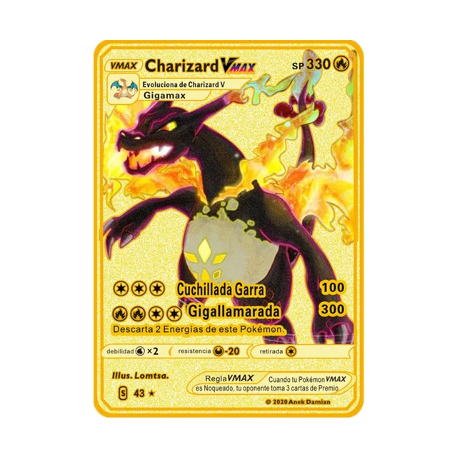 Pokemon Gold Card Metal Card Game Anime Battle Pokemon Gold Spanish Kaarten Charizard Pikachu Game Collection Cards Gift Kids X19