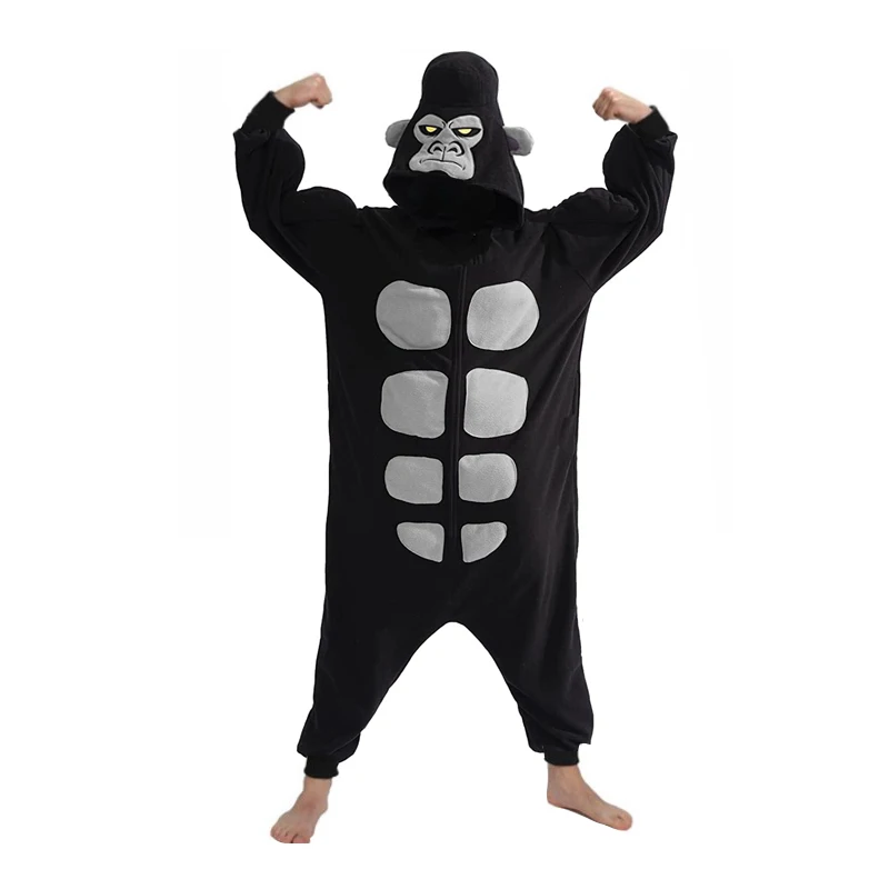 Men's Black Zipper Orangutan Kigurumi One-Piece Onesie Animal Cosplay Pajama Adult Cartoon Overall Winter Jumpsuit Homewear