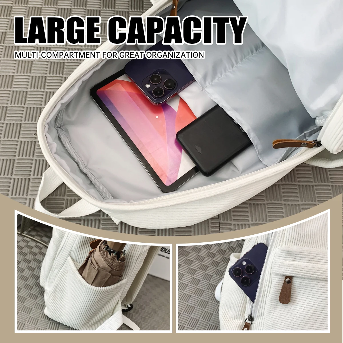 Schoolbags for Girls 2025 New Style College Students, High School Students, Corduroy Backpacks, Junior High School Students, Elementary School Students, Backpacks, Hiking and Shopping