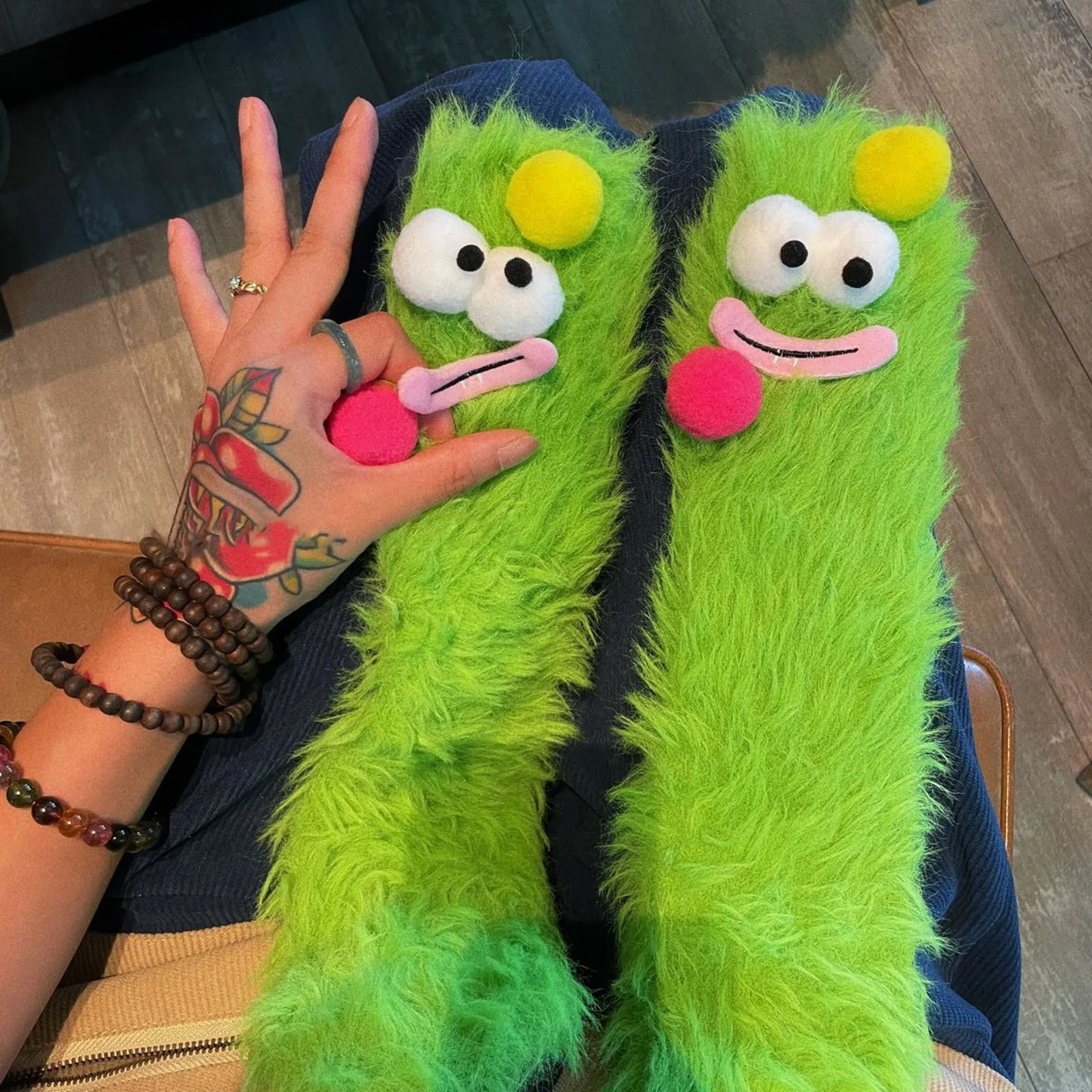 Women Socks Autumn Winter Warm Plush Funny Cute Long Hair Diy Monsters