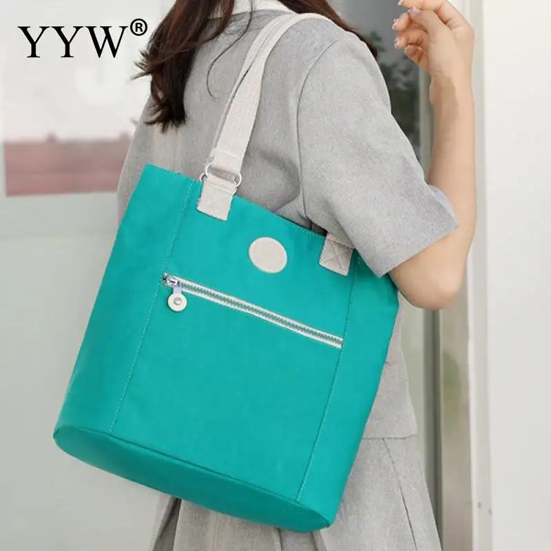 Women's Solid Color Shoulder Bag Large Capacity Nylon HandBags Waterproof Casual Top-Handle Ladies Travel Totebag Mother Bags