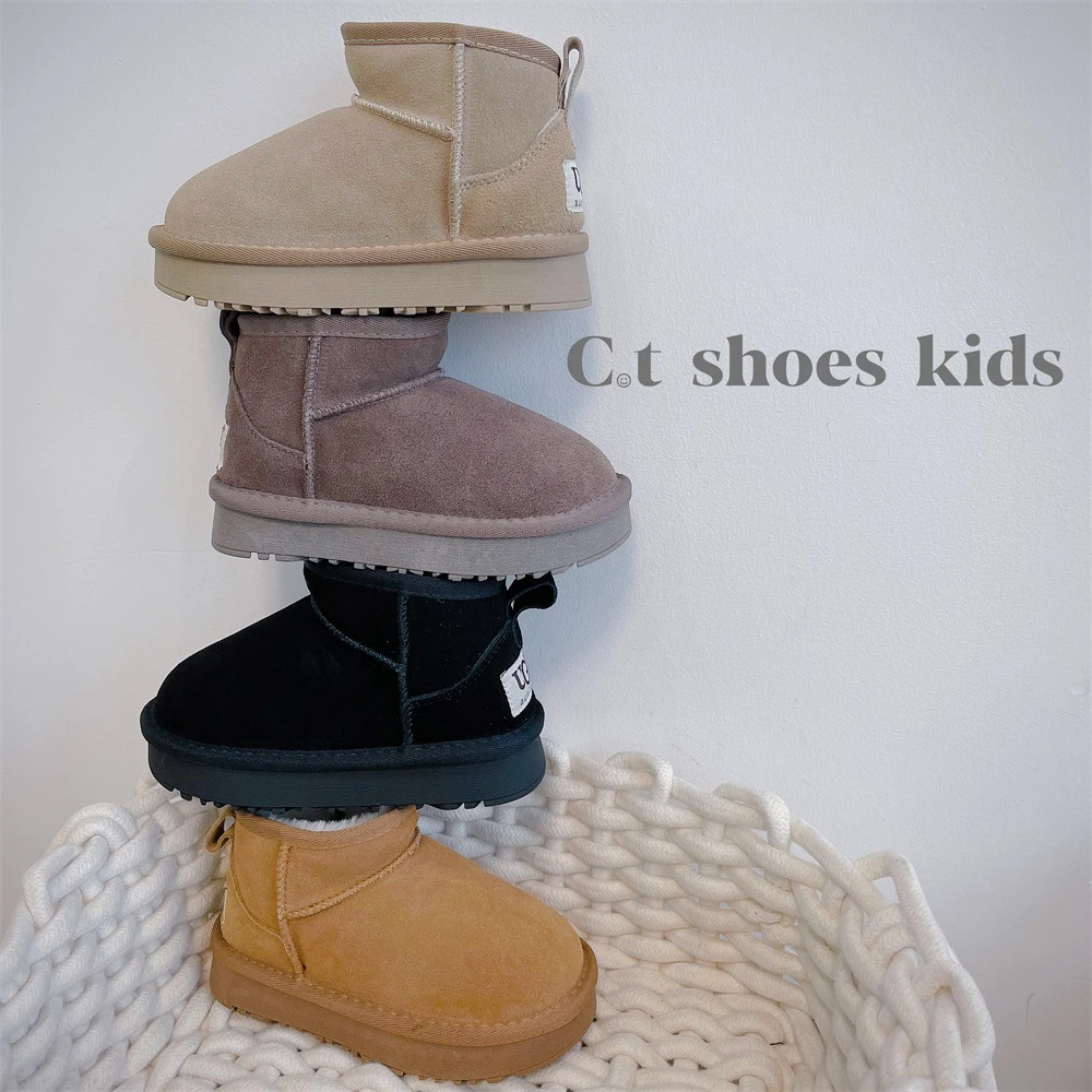 Winter children's outdoor snow boots boys girls mini sheepskin plush warm boots children's large cotton warm cotton baby boots winter snow boots