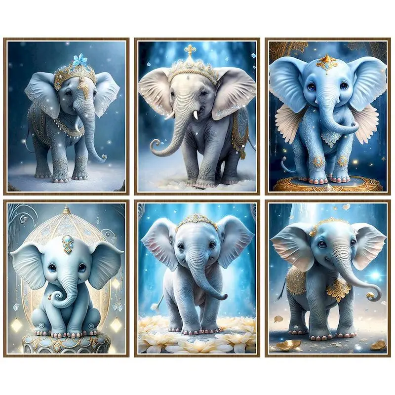 

CHENISTORY Paint By Number Cute Blue Elephant Drawing On Canvas Diy Pictures By Numbers Kits HandPainted Painting Home Decor