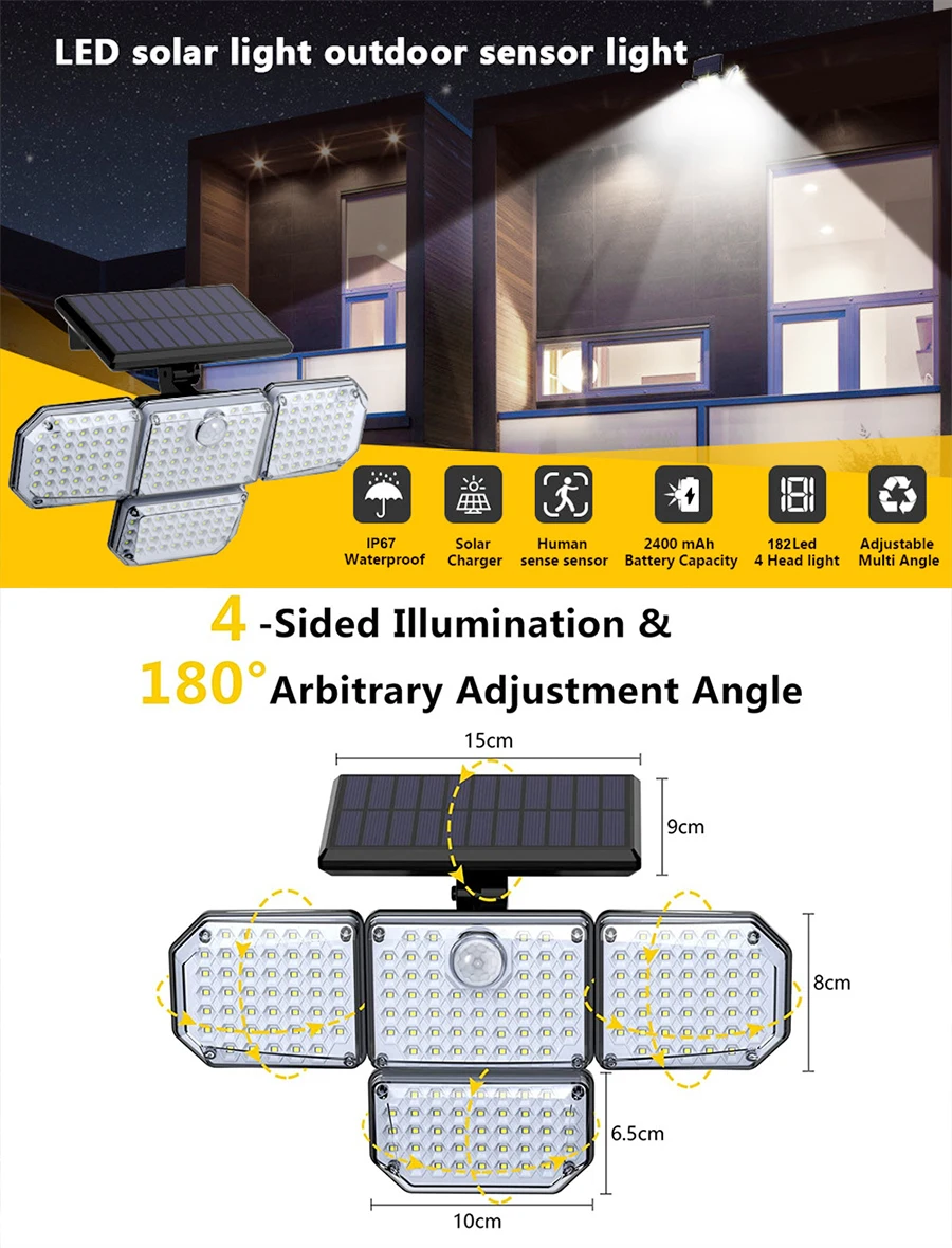 solar ground lights LED Solar Lights Outdoor Waterproof Spotlight with 3 Working Modes 4 Adjustable Lamp Heads 270° Wide-Angle Lighting Flood Light best solar lights