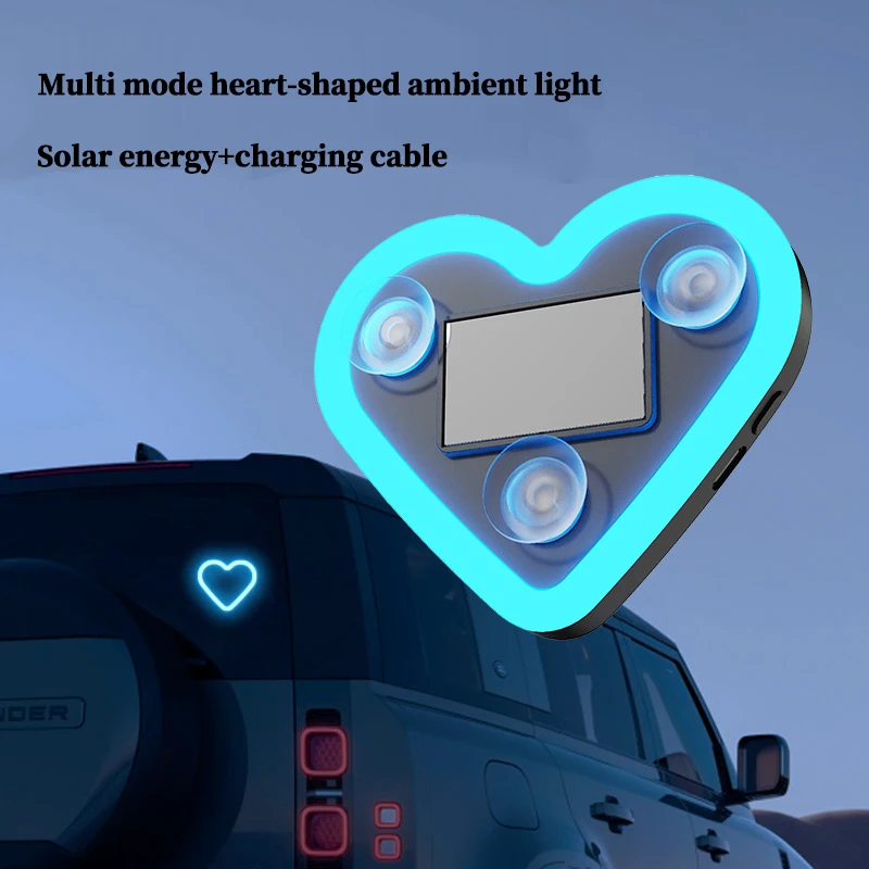 Solar Car Heart-shaped Light Emitting Car Atmosphere Light Car Triangle Window LED Neon Light Car Decoration Accessories