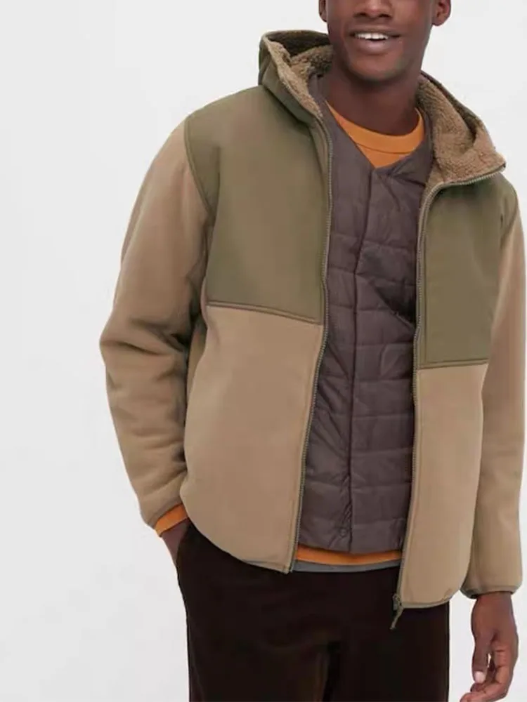 

Autumn new men's fashion European and American casual versatile zipper pocket hooded color block jacket