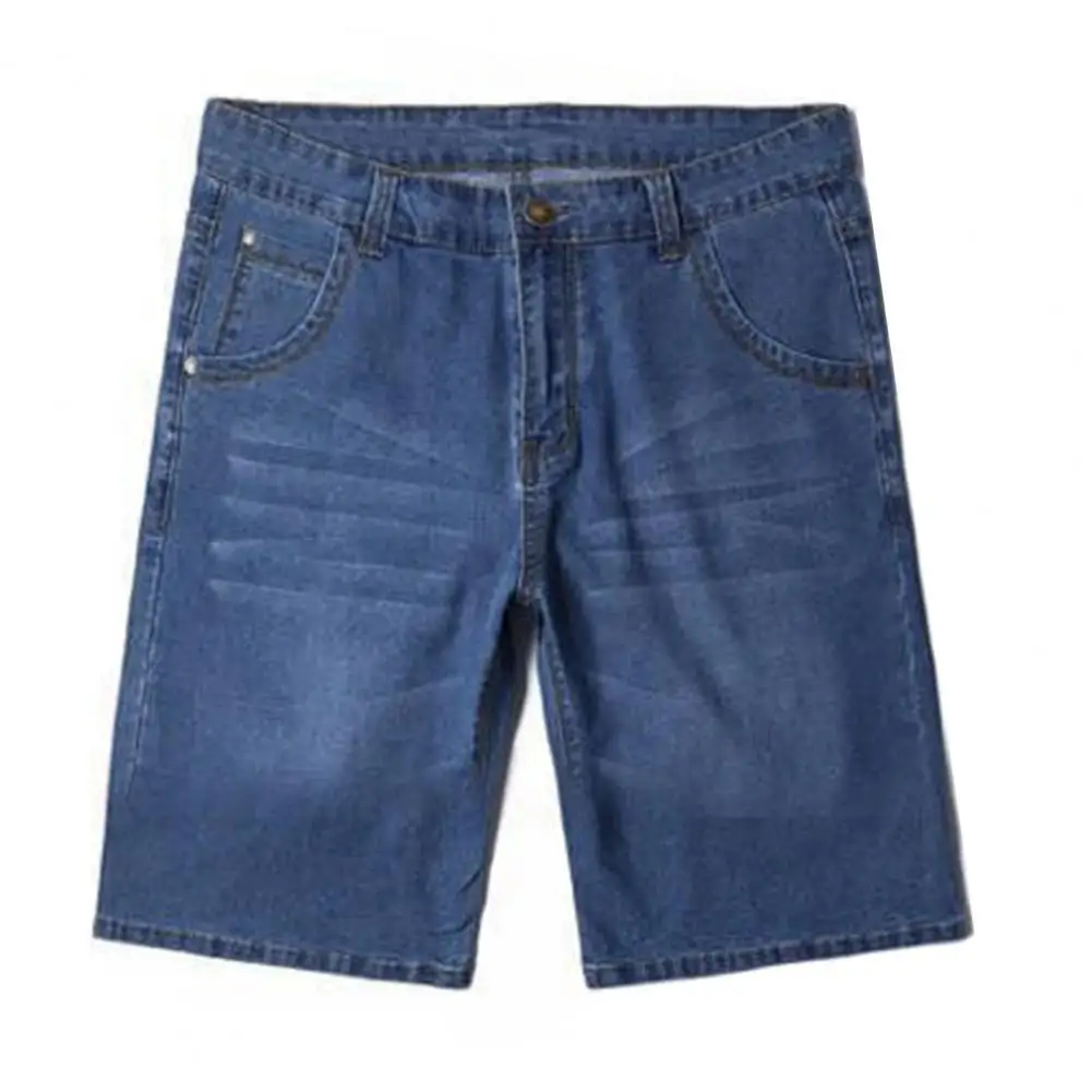 Men Denim Shorts Men's Summer Denim Shorts with Button Zipper Fly Pockets Straight Leg Solid Color Short Pants for Streetwear