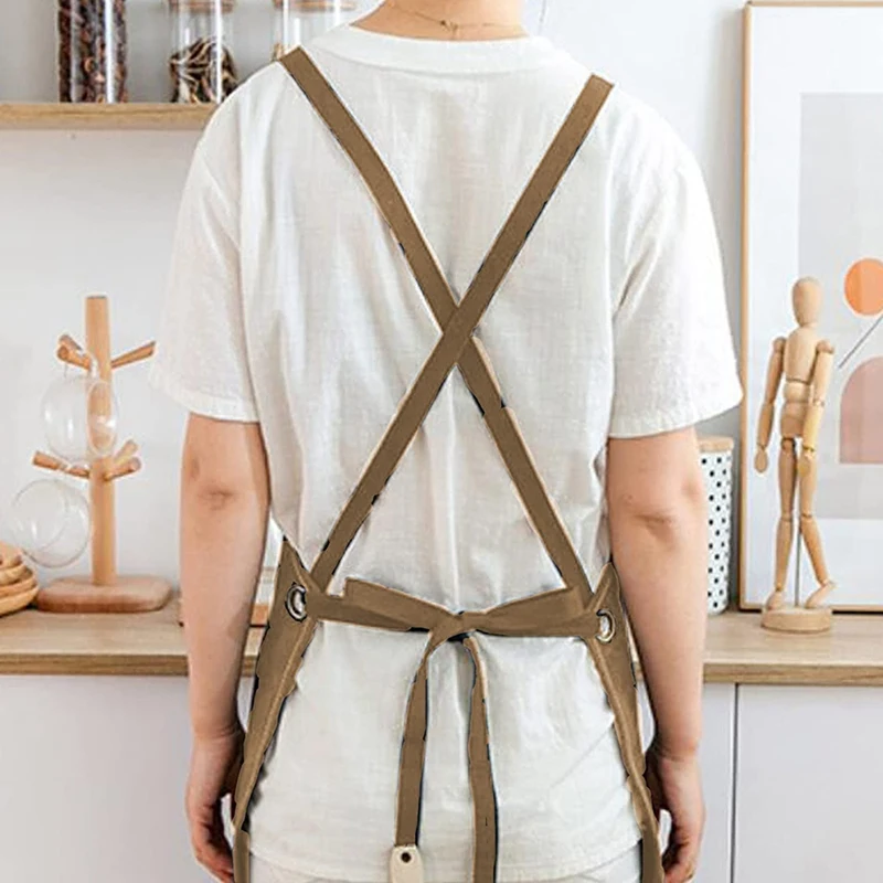 Unisex Canvas Work Apron Carpenter Apron with 3 pockets 3
