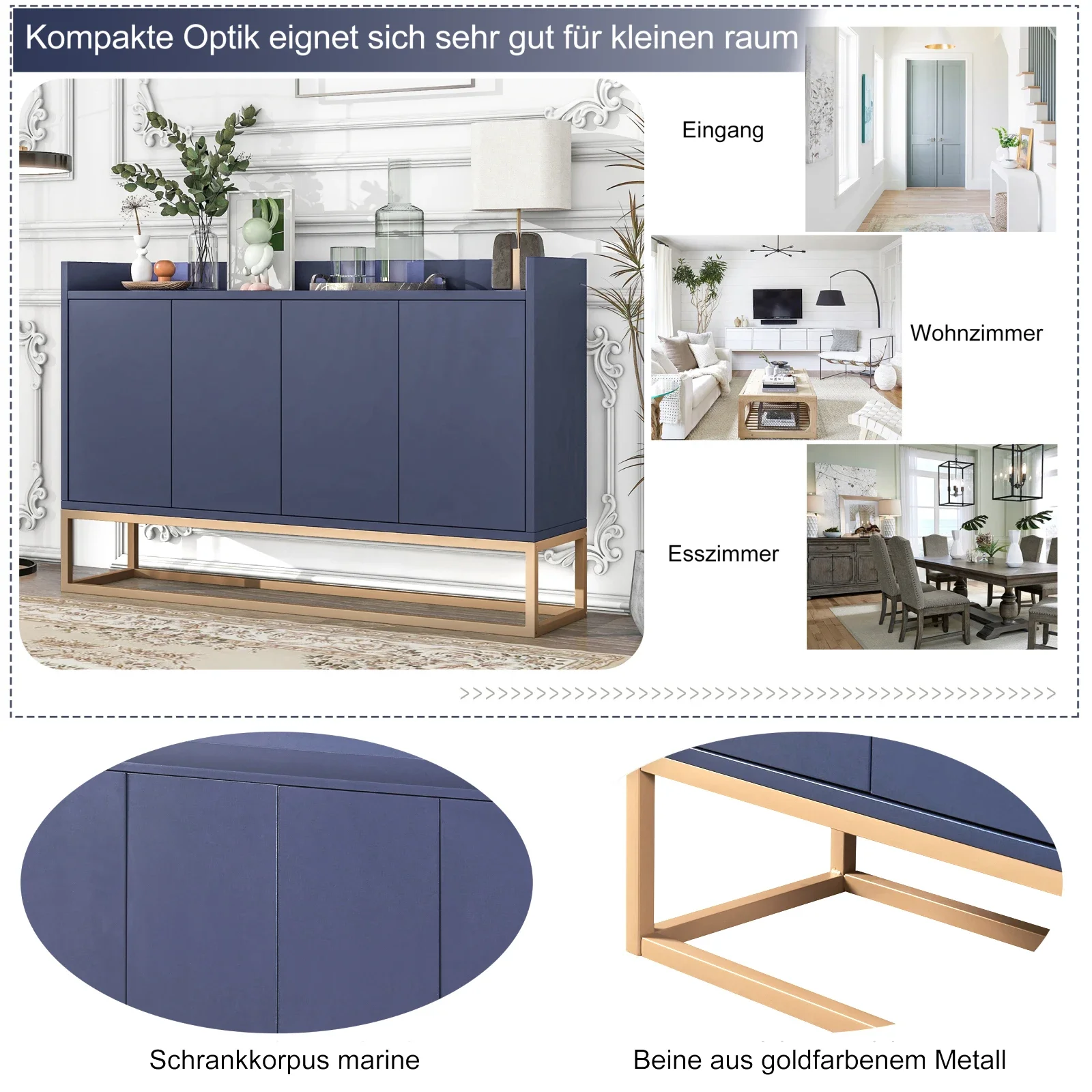 Rosahqnda Sideboard-Schrank mit 4 Türen, griffloser moderner Buffet-Aufbewahrungsschrank für Esszimmer, Küche, Wohnzimmer, 120 x 30 x 80 cm – Detail 33