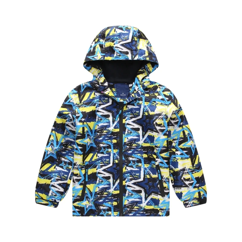 Dubbped Boys Color Block Fleece Lining Zip Up Hooded Jacket Raincoat Windbreaker Outerwear Kids Clothes Rain 3-12Y