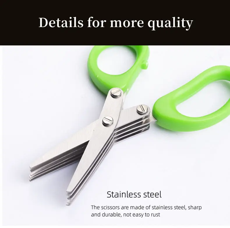 Multifunktionale Muti Schichten Edelstahl Messer Multi-Schichten Küche Schere Frühlingszwiebel Cutter Kräuter Laver Gewürze Kochen Werkzeug Schnitt – Detail 4