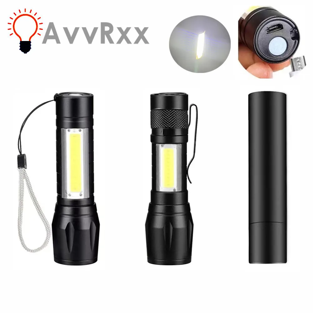 

Portable LED Flashlight XPE COB Flashlight with 3 Modes Rechargeable Zoom Flashlight Light Waterproof Camping Light