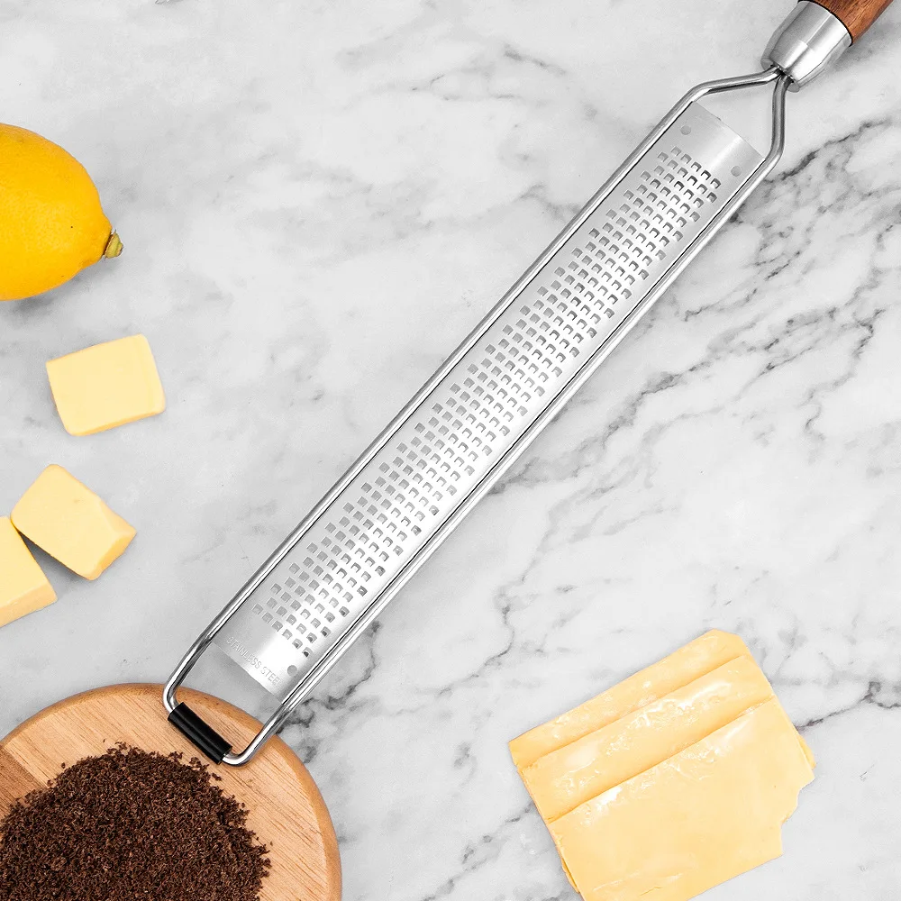 Cheese Grater Kitchen Grater Leeseph Cheese Grater Wooden Handle Stainless Steel Vegetable Grater Multi-purpose Kitchen Food Shredder for Chocolate Butter