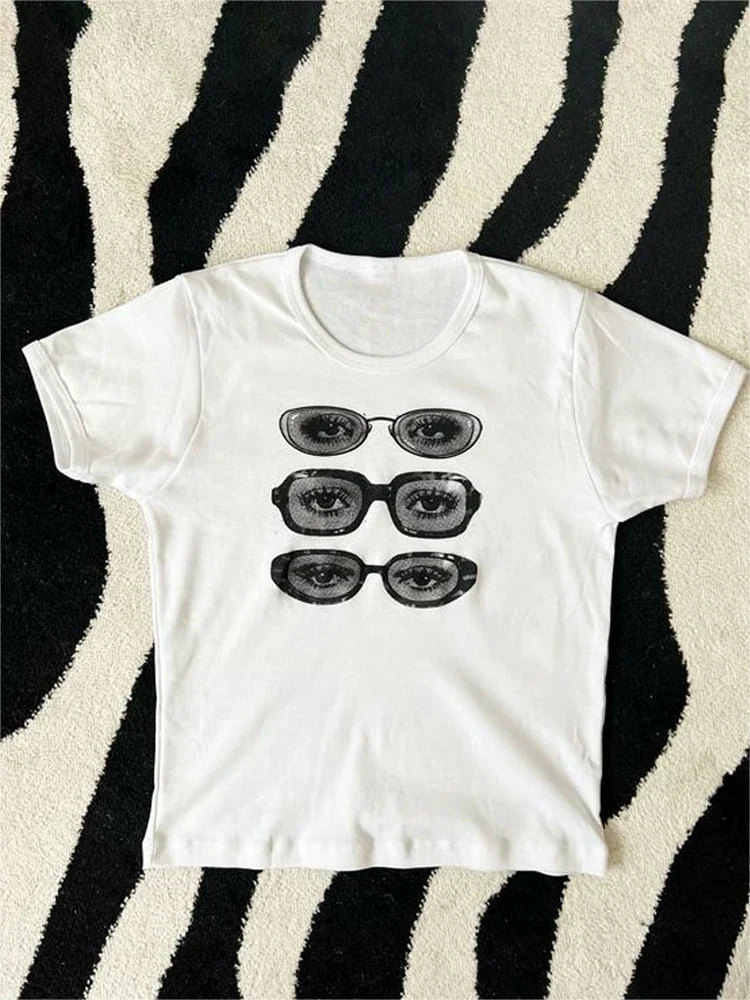 

Street Fashion Design Printed Top T-shirt Slim Fit Sexy Short sleeved Women's Top Y2K Spicy Girl High Street New Style