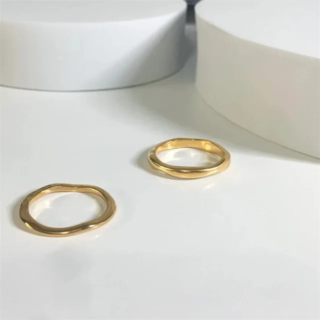 eManco Gold Color /Silver Color Irregular Wave Rings Trendy Simple Geometric Handmade Jewelry for Women Couple 6