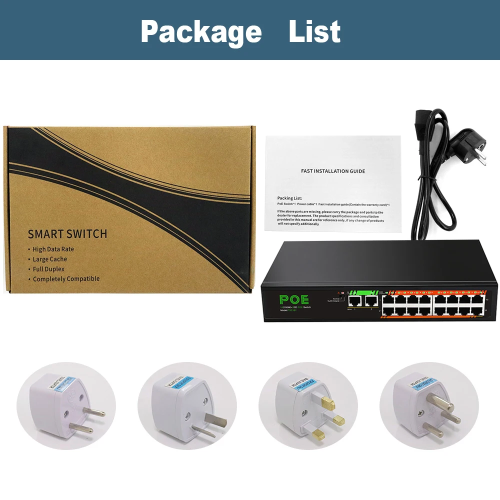 IP 카메라 인텔브라 보안 모니터용 스마트 이더넷 기가비트 스위치, 16 포트 POE, 100Mbps, 2 포트, 업 링크, 1000Mbps, 18 포트