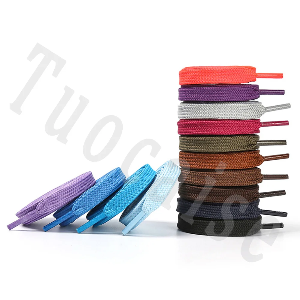 1 Pair 10mm Wide Flat Shoe Laces Shoe Accessories For Sport Shoes Sneakers Runner Colorful Replacement