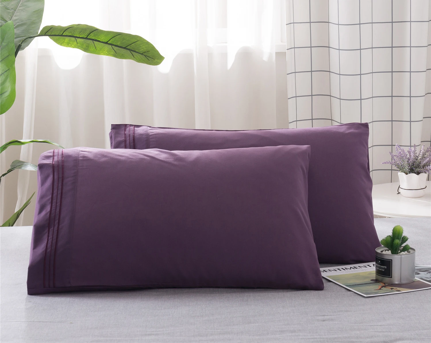 Battilo Solides Kissenbezug-Set, 2-teilig, weicher und atmungsaktiver Umschlag-Kissenbezug für Schlafbett, Queen-/King-Size-Schlafzimmer-Dekoration – Detail 22